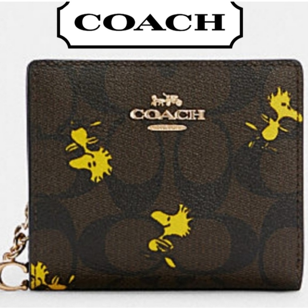 Coach X Peanuts Woodstock bifold snap wallet zip coin NWOT